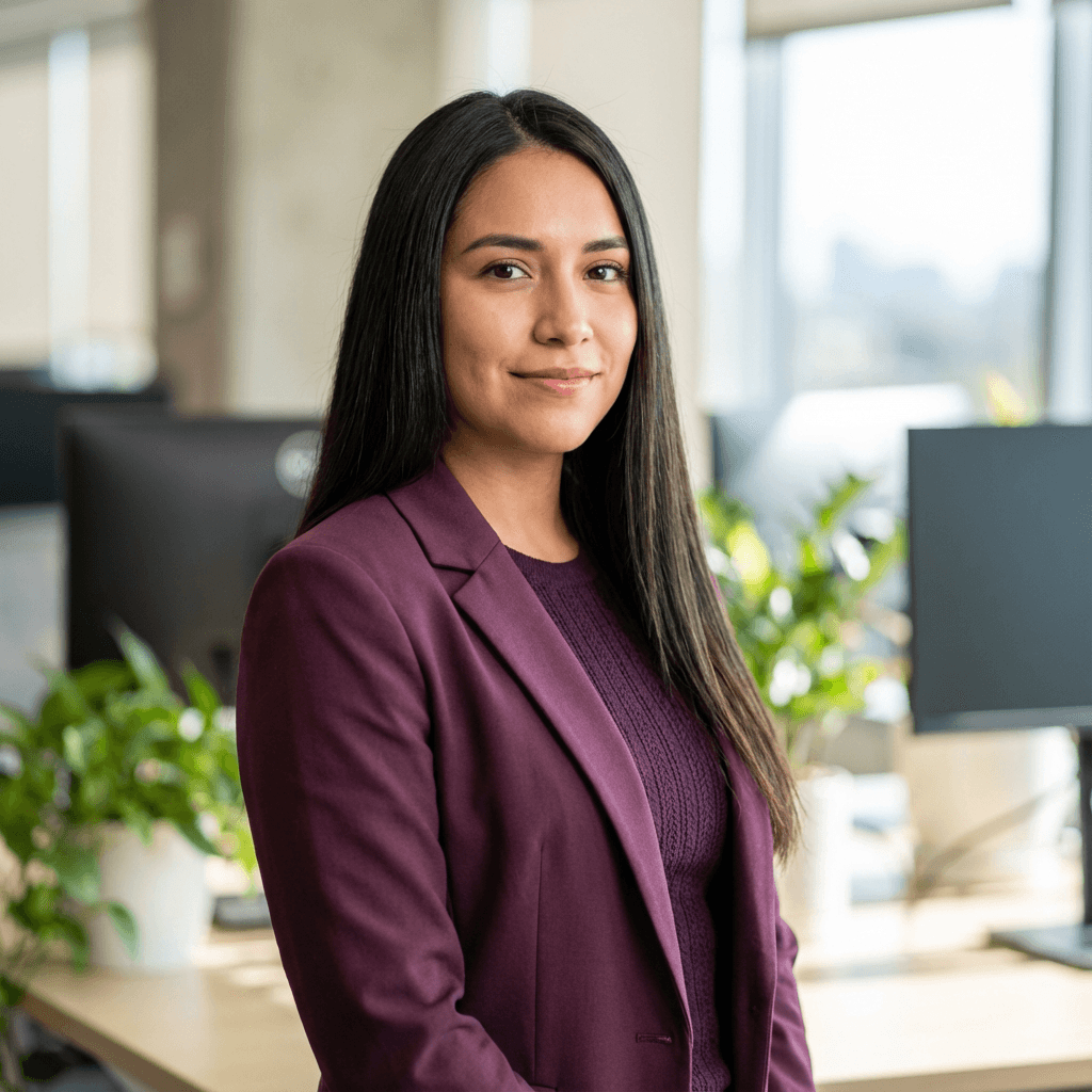 Female clean tech director outdoors near equipment
