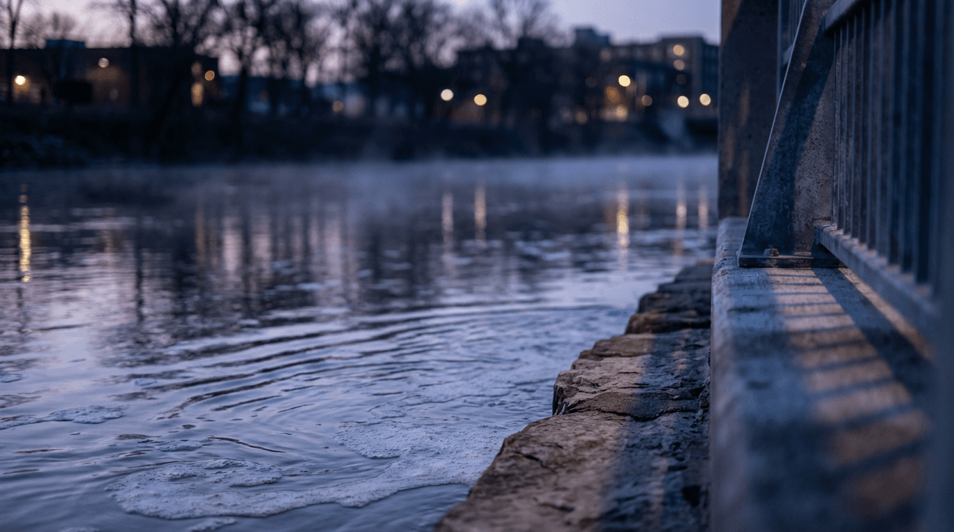 River AI sensor and generation unit mounted on a river piling